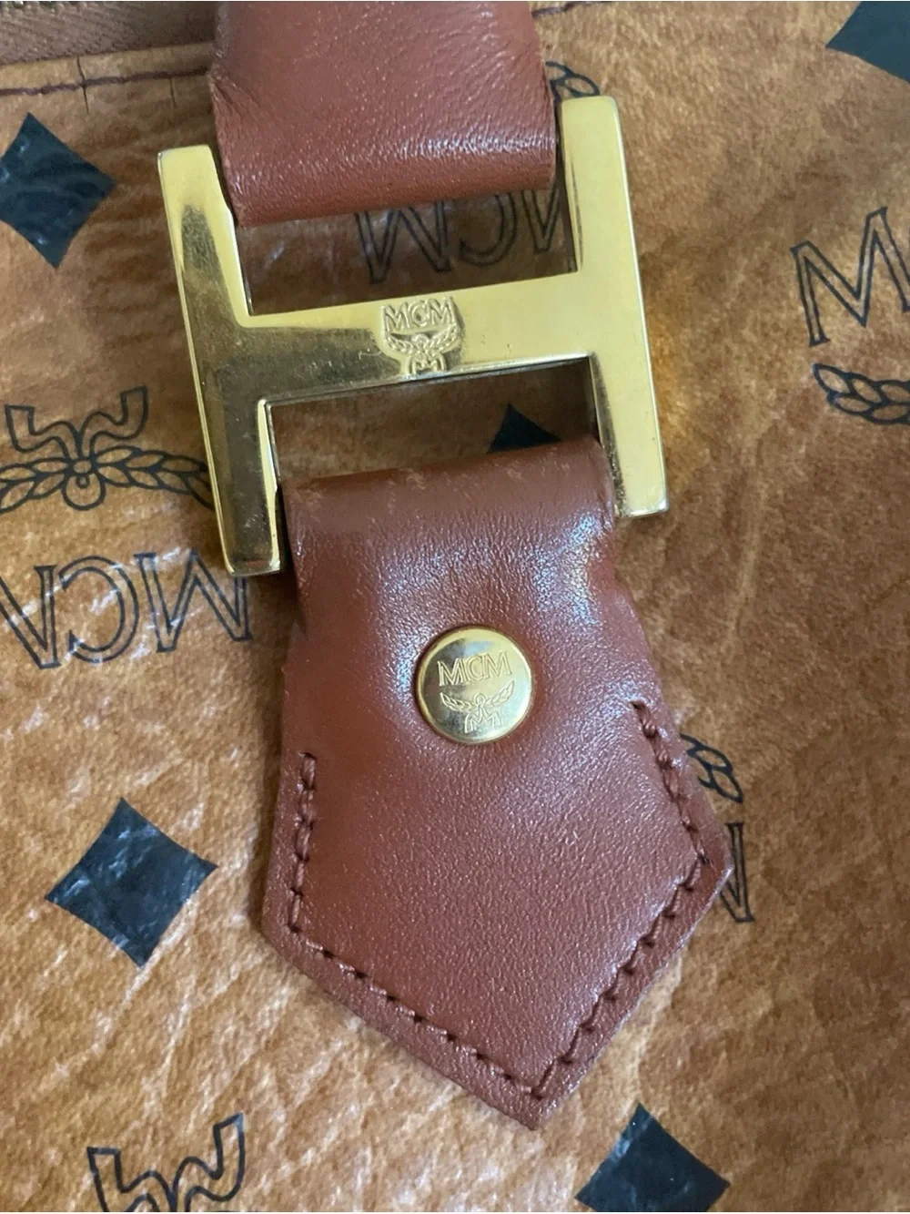 MCM Cognac Visetos Monogram Satchel with Brown Leather Handles